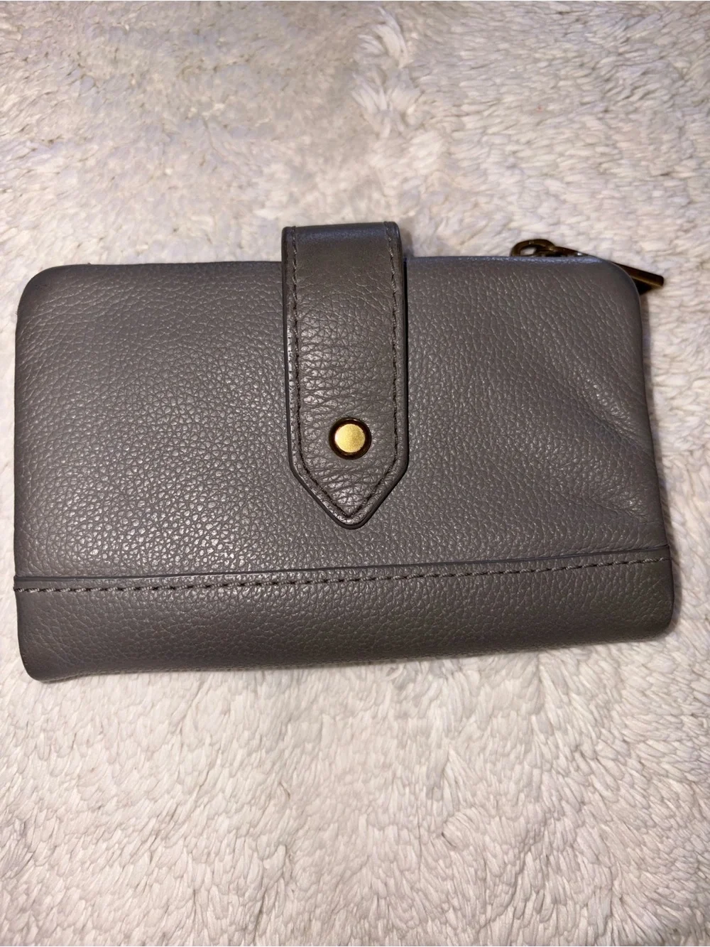 Fossil Gray Leather Zip Wallet